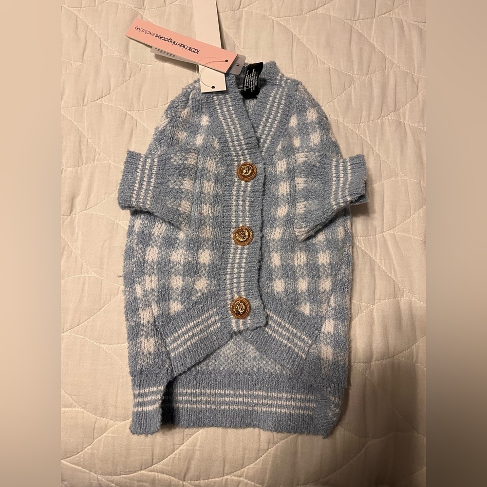 Small Aqua baby blue plaid sweater (new with tags)